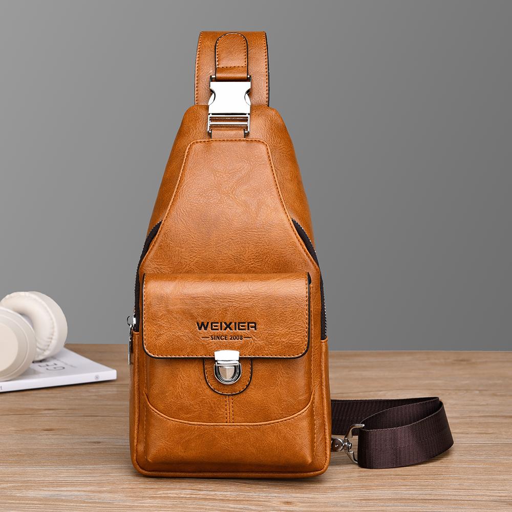 WEIXIER Men's Leather Sling Bag Crossbody Backpack Water-Resistant Shoulder Bag for Travel, Hiking, Daily Commute