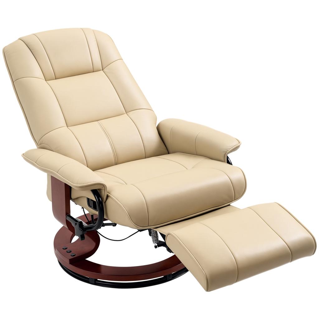 Reclining Swivel Chair, with Footrest - Cream White