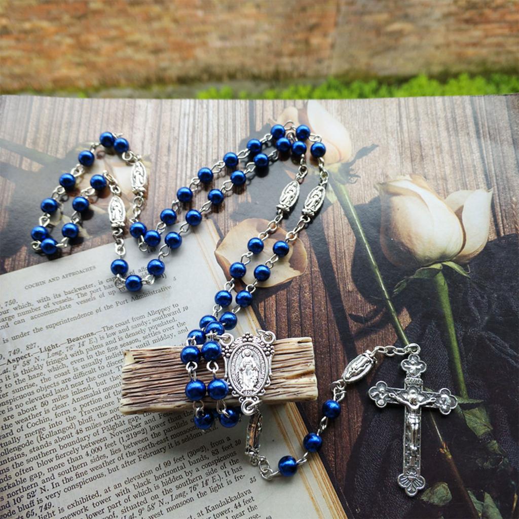 Kristallperlen Rosenkranz Katholische Halskette Wundermedaille & Kruzifix Anhänger Katholische Halskette Kette für Frauen Mädchen Teenager