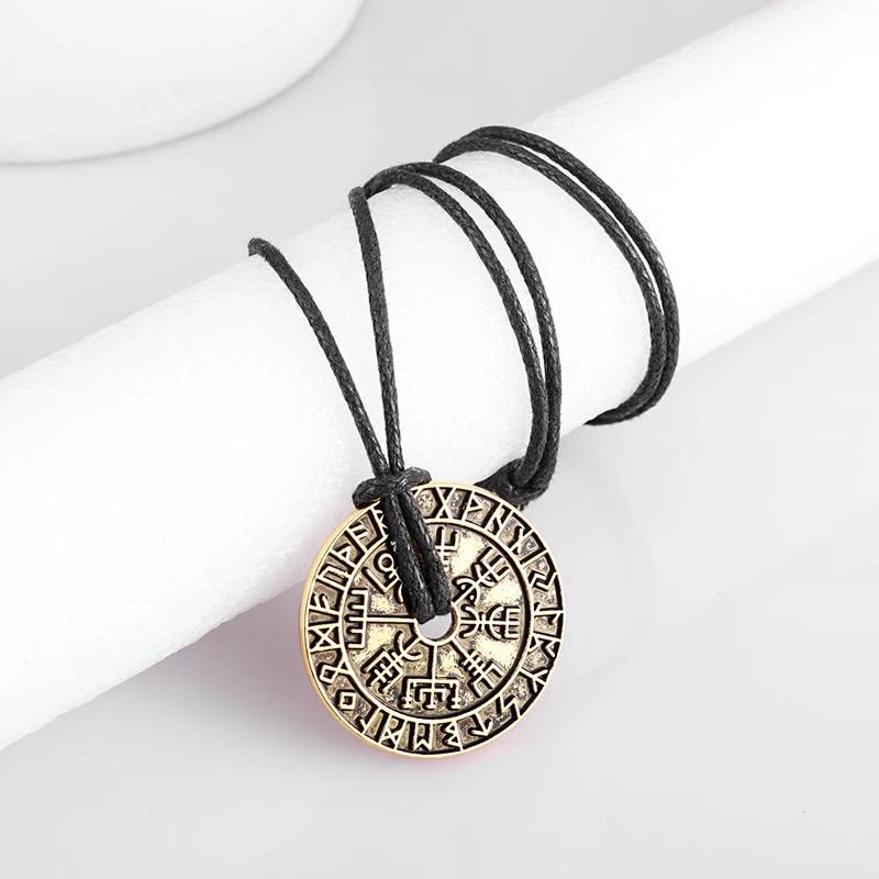 Rune Compass Pendant Necklace Men's Prayer Amulet Trend Accessory Friend Gift