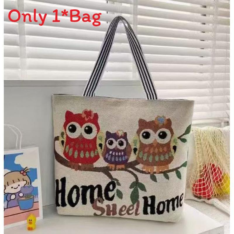 Elephant Hello Kitty Butterfly Embroidered Canvas Tote Bag With Seamed Stitching For Daily Use