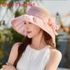 Summer Sun Protection Hat For Women With Butterfly Bow And Floral Pattern Polyester Material
