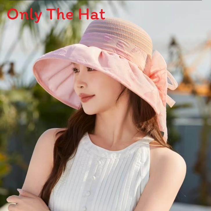 Summer Sun Protection Hat For Women With Butterfly Bow And Floral Pattern Polyester Material