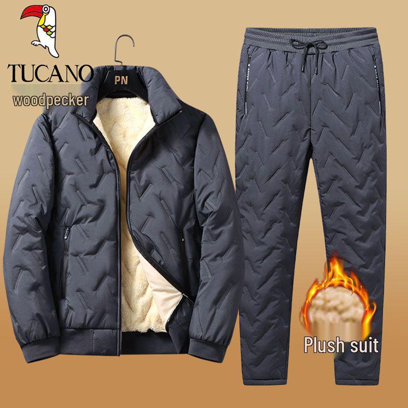 Woodpecker Men's Plus Size Lambswool Sports Jacket - Fleece Lined, Thick, and Windproof for Winter Warmth