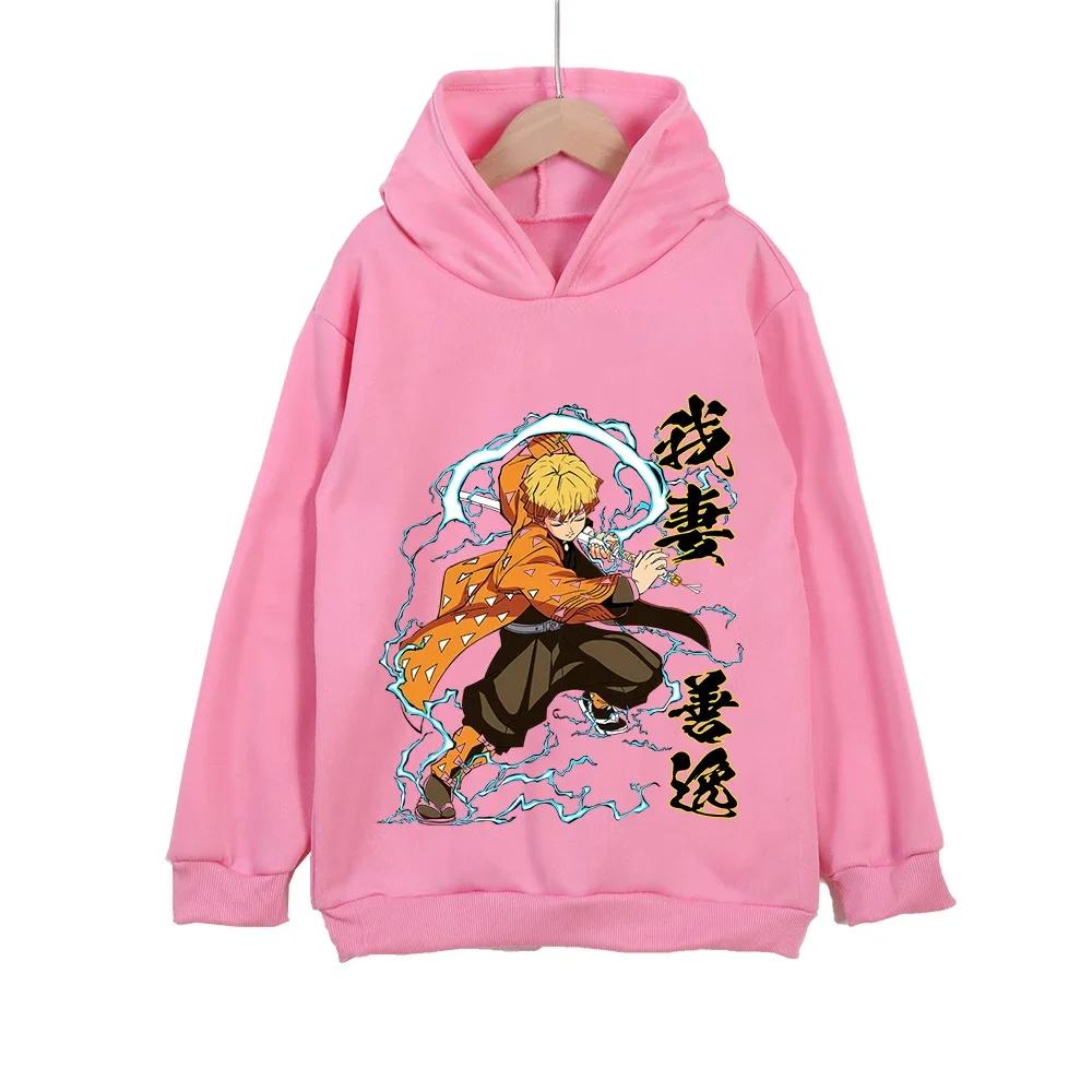 Demon Slayer Zenitsu Agatsuma Kids Hoodie Anime Graphic Print Boys Girls Casual Pullover Sweatshirt