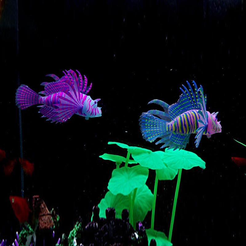 1/4pcs Aquarium Ornament Non-Toxic Home Decor Realistic Silicone Lionfish Floating Fake Fish Glow-in-the-Dark Artificial