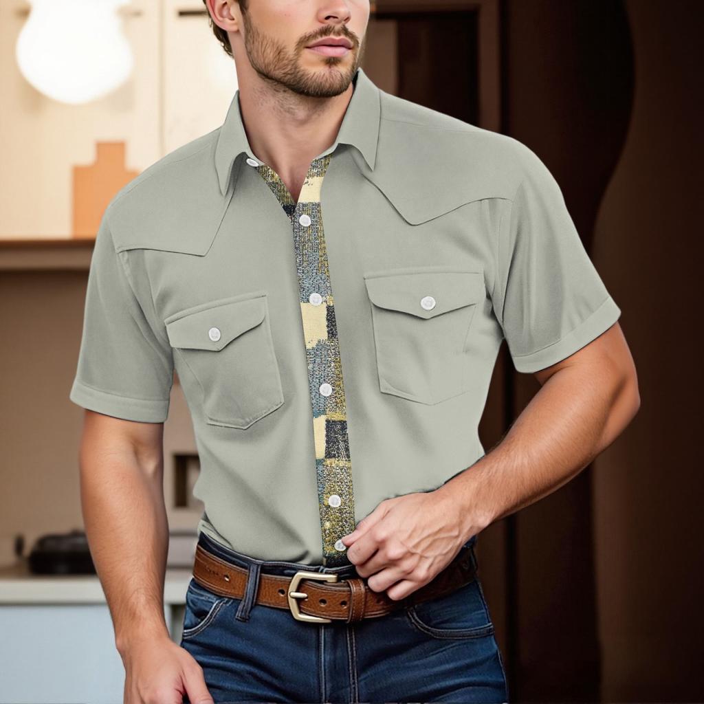 Men'S Fashionable Lapel And Shoulder Length Short Sleeved Casual Top