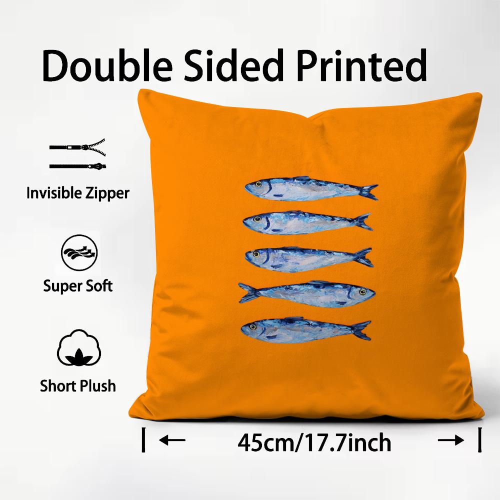 Cute Coastal Charm Sardine Cushion Cover Plush Fabric Soft DoubleSided Printed Sofa Warm Winter Home Child Gift Pillow Case