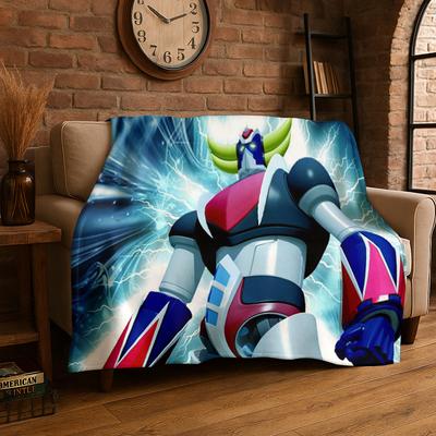 Retro Cartoon UFO Robot Grendizer Anime Flannel Blanket Soft Warm Throw Blanket for Bedroom Living Room Bed Travel Picnic Gift