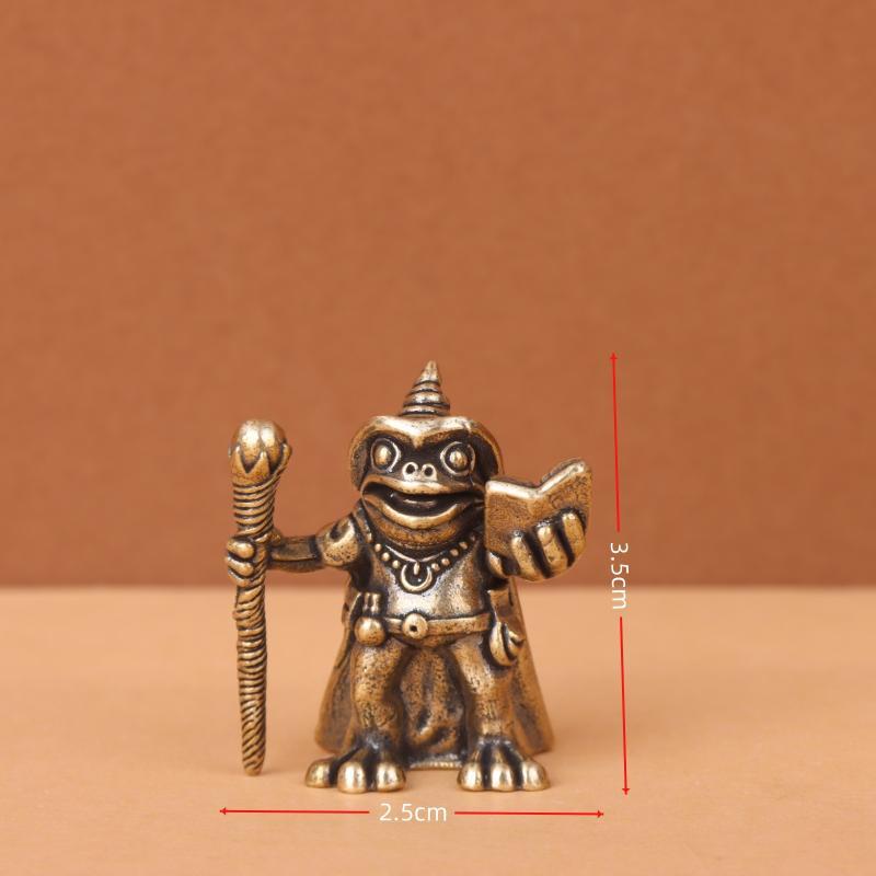 Solid Brass Frog Wizard Statue Vintage Handcrafted Fine Polished Finish Small Size for Bookshelf Desktop Home Decoration