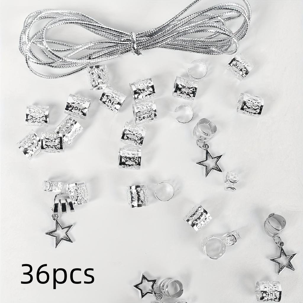 Lot de 36 anneaux de cheveux en forme d'étoile, accessoires pour tresses de cheveux, clips, dreadlocks, tresses de cheveux, manchettes en métal, décoration