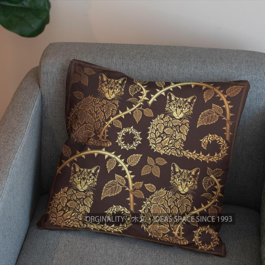 2D Cute Cats On Branches Leafy Pattern Pillow Cover Pattern Cushion Cover Suitable For Sofa Bedroom Car Pillow Cover
