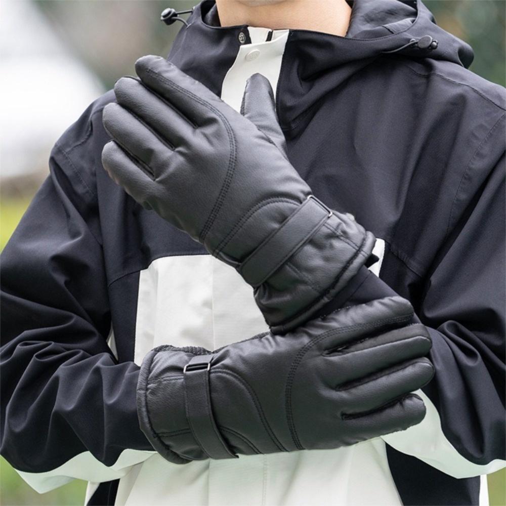 

Fashion Warm Men Winter Gloves Velvet Lining Non-slip Touch Screen Gloves Windproof Waterproof Leather Gloves Men