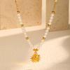 Pearl Beaded Pendant Necklace Stainless Steel 18K PVD Gold Plated Waterproof Tarnish Free Sun Shell Heart Zircon Choker Jewelry