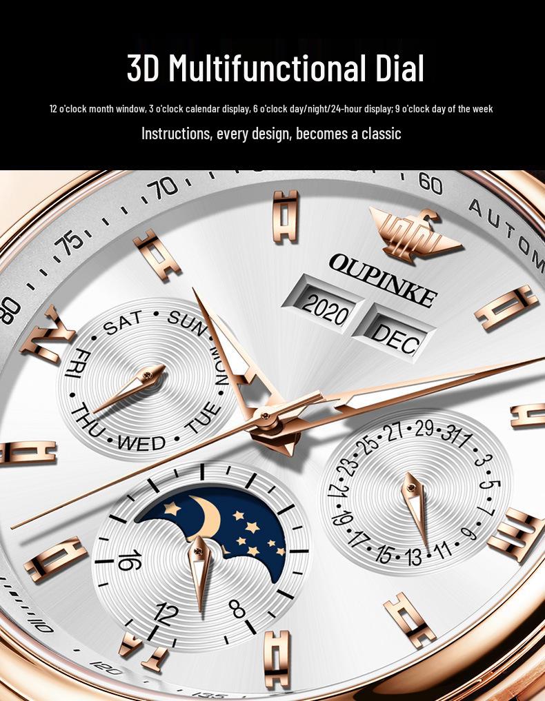 European Quality Men's Multifunctional Automatic Luminous Wristwatch