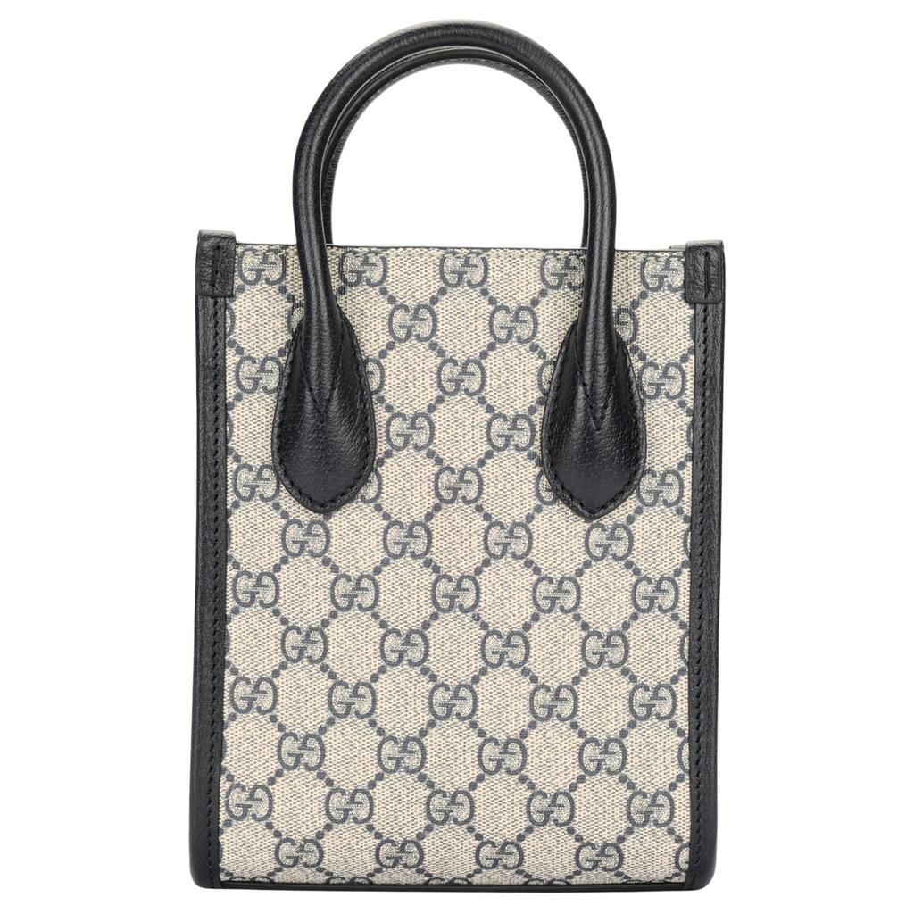 Gucci Alte Blumenlogo-Tragetasche Einkaufstasche Umhängetasche Leinwand- und Lederkombination Schulter-Handtasche Mini Unisex Blau und Beige