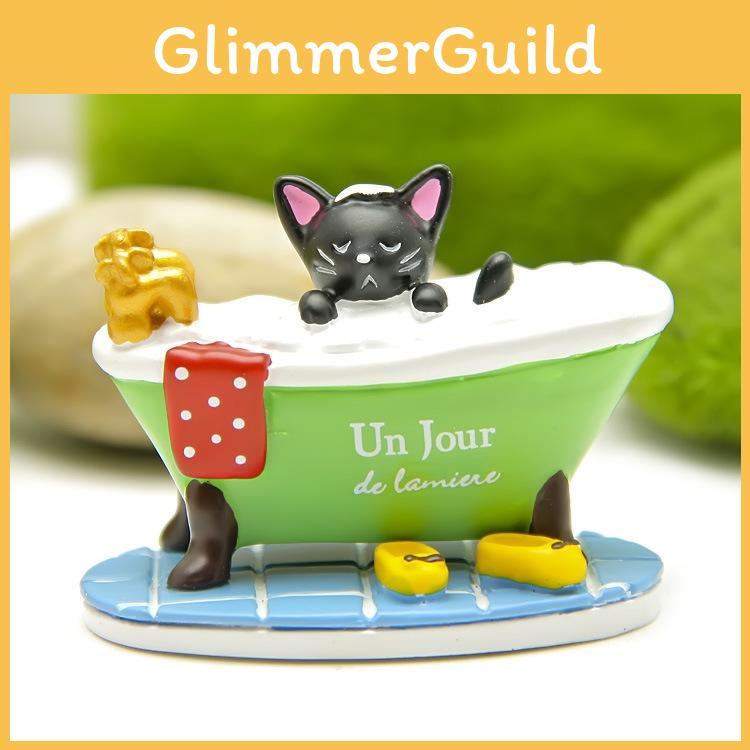 Black Taking Cat A Bath In The Bathtub Resin Ornament For Home Gifts Styling