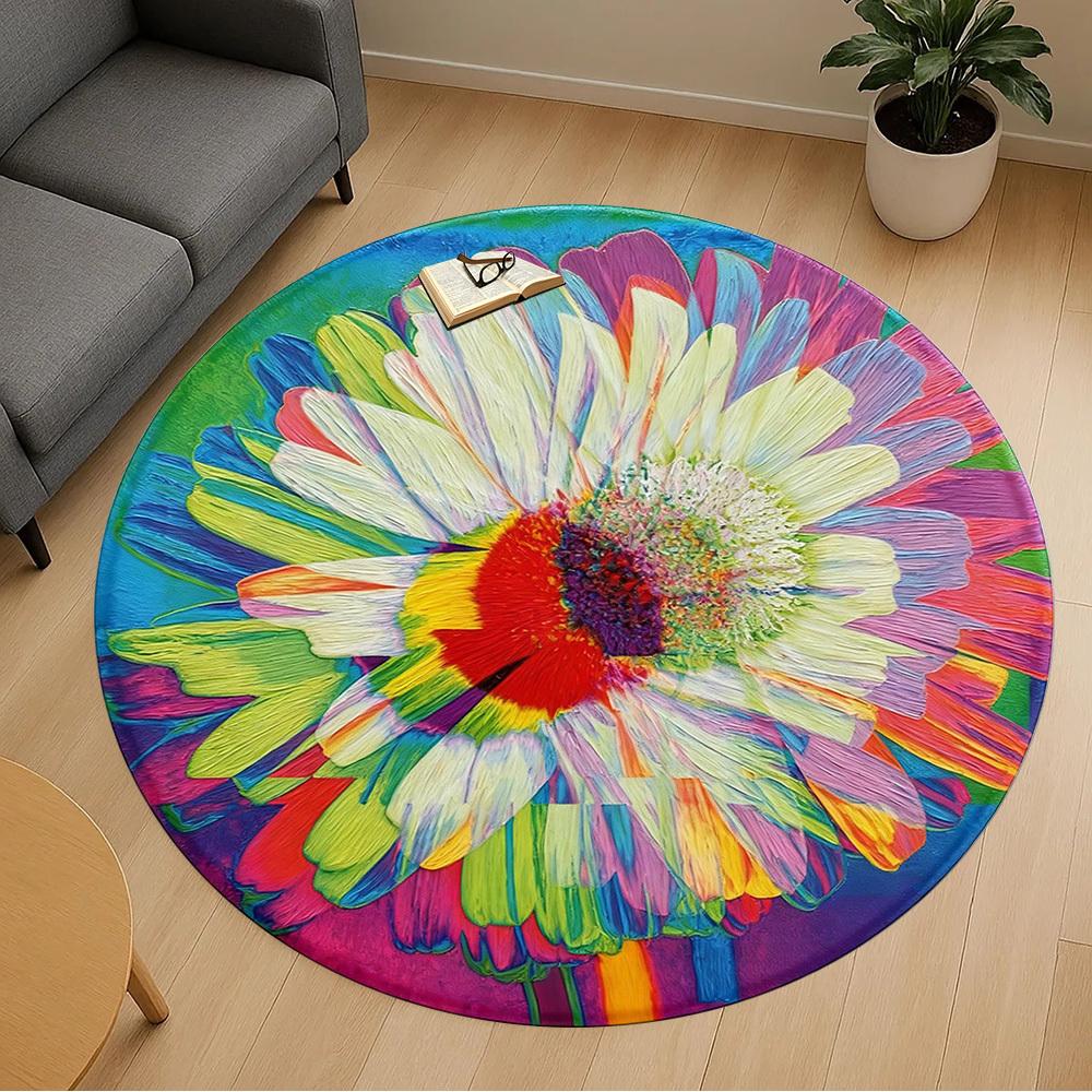 1pc Flower Painting Round Chair mat office Area Rug - Non-Slip, Floor Mat for Office, Bedroom, Ideal home decor gift p0105084