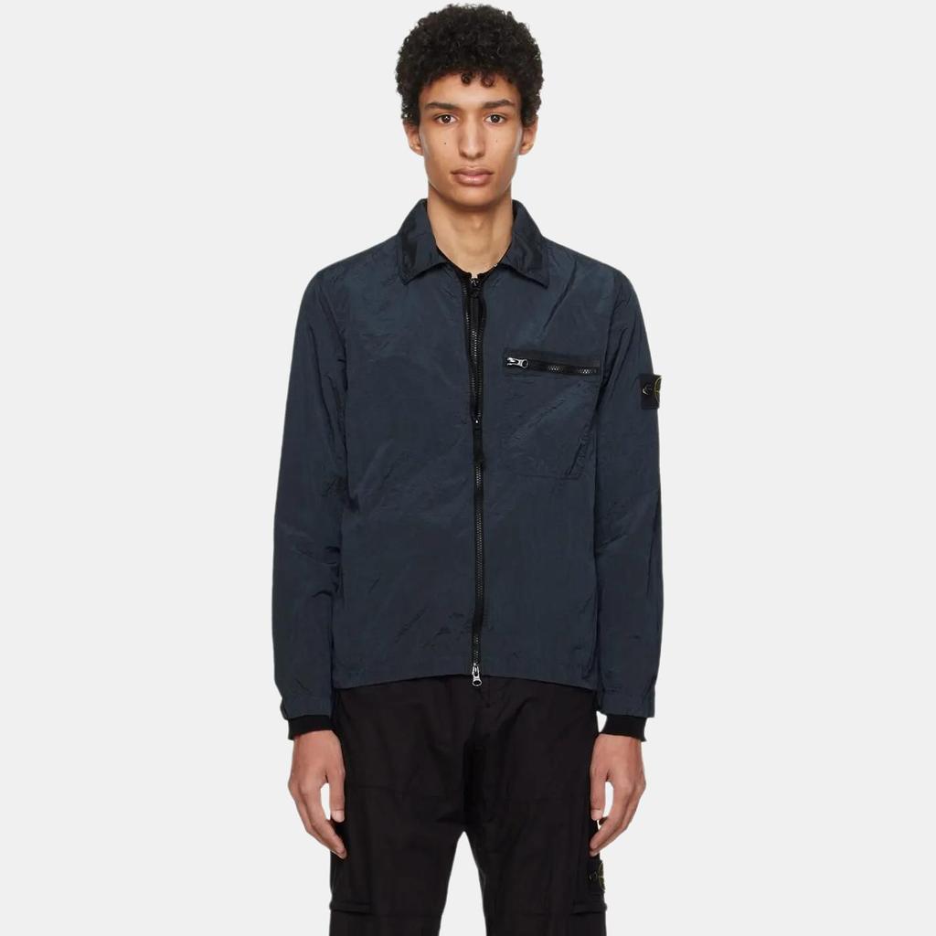 STONE ISLAND Ss24 Nylon Metal Lightweight Solid Color Polo Collar Single Pocket Logo Long Sleeve Jacket Men Jackets Gray Blue 801511219-V0024