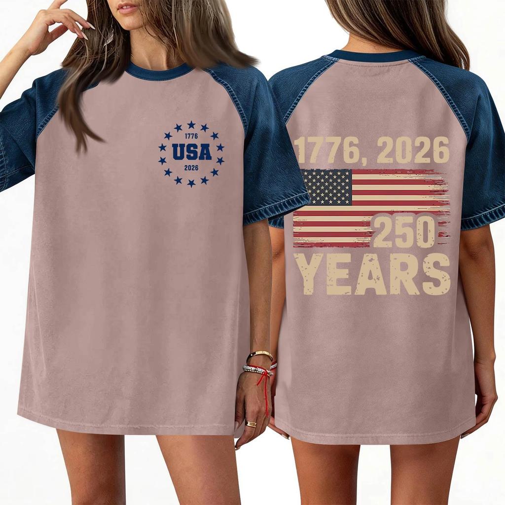 Denim Patchwork Shirts For Women Stand Collar Casual Blouse Short Sleeve Comfy Tshirt Spring Summer Fashion
