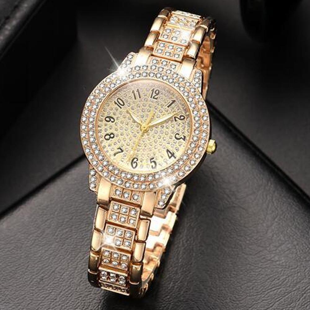 Ladies Watch Set, Steel Belt Full of Diamonds, High-end Quartz Watch Temperament, Business Leisure Watch Wholesale