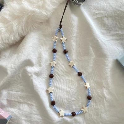Ins Style White Turquoise Star Beaded Phone Chain Color-Block Niche Personality Phone Lanyard CCD Camera Chain Beautiful Girl