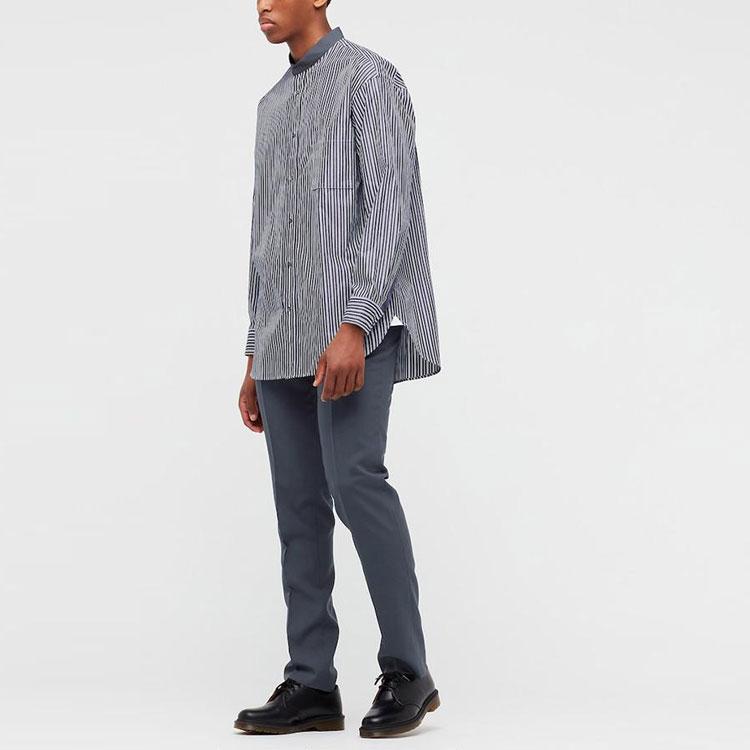 Uniqlo Jil Sander Collaboration Striped Loose Stand-Collar Shirt Men Shirts Dark-Blue 440464-68