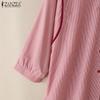 ZANZEA Women Turn Down Collar Loose Casual 3/4 Sleeve Stripe Blouse