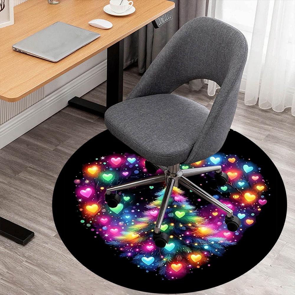 

1pc Christmas Tree Heart Round Chair mat office Area Rug - Non-Slip, Floor Mat for Office, Bedroom, and Indoor Decor p127009 80cm by 80cm