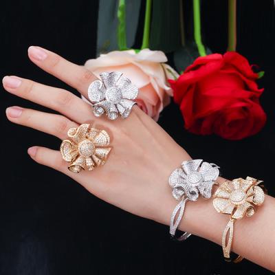 Ki0076 Ring Bracelet Two-Piece Set Full Of Zircon Flower Combination Set.