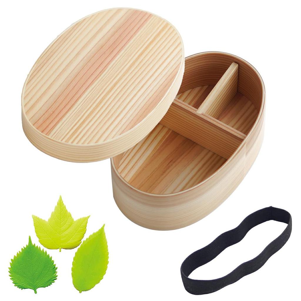Dento Honpo Wooden Bentwood Bento Box, Microwave and Dishwasher Safe, 500ml, Clear, with Dividers and Lunch Band, Microwave Safe, Suitable for