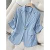 Women's Notched Lapel 3/4 Sleeve Lace Patchwork Blazer Regular Fit Elegant Office Jacket