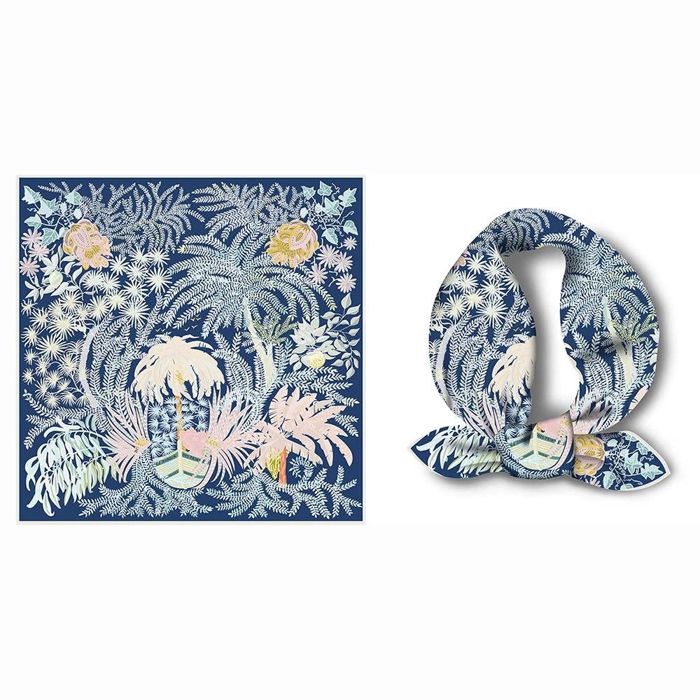 Spring 53cm Square Twill Scarf for Ladies Vacation Summer Small Scarf Hijabs Luxury Foulard Neckerchief