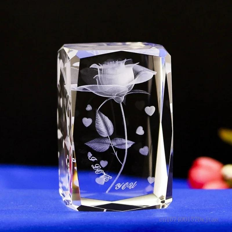 Creative Single Rose Embossed Pattern Valentine's Day Crystal Decor Home Living Room Office Decoration Gift Reward, 50x80MM, 1Pc