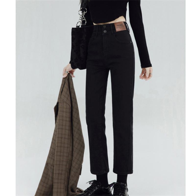 2022 Vintage New Winter Straight Jean High Waist Fleece Jeans for Women Loose Wide-Leg Casual Pants Thickening Warm Denim Pants