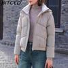 BITCED Lambswool Hooded Down-Filled Quilted Jacket for Women Winter Fashion Sweet Style with Detachable Sleeves Slimming Puffer Coat