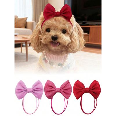 1pcs Shiny Fabric Bow Pet Headband, Adjustable Bow Hair Accessories, Cat Dog Costume Supplies, Festival Decorations Decorative Photography Essentials