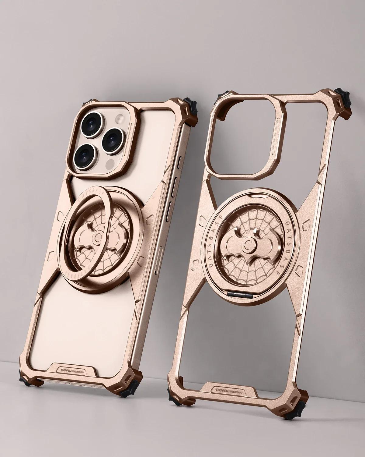 

Eary for iPhone 16 Pro Max Bat Frameless Phone Case With Magnetic 360° Rotatable Kickstand Metal Shockproof Bumper Slim Covers For iPhone 16 Pro Max&aluminum пустынный
