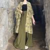 Women's 3-Piece Chinese Hanfu Set, Printed Open Front Cardigan & Wide Leg Song Pants, Zen Style Daily Wear Outfit