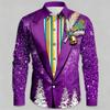 Camisa de Manga Larga con Estampado de Máscaras de Carnaval para Hombre, Camisa Casual Azul Brillante para Fiesta Navideña, Elegante de Manga Larga con Cuello para Hombre