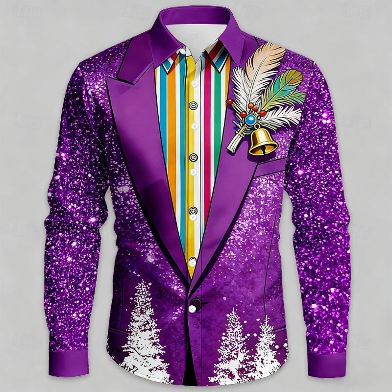 Camisa de Manga Larga con Estampado de Máscaras de Carnaval para Hombre, Camisa Casual Azul Brillante para Fiesta Navideña, Elegante de Manga Larga con Cuello para Hombre