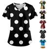 Women's Fashion Printed Work Uniform With Pocket T-Shirt Short Sleeve Top