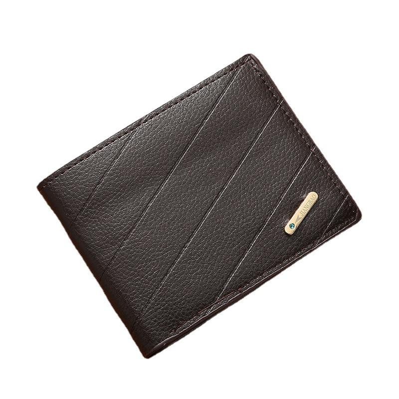 Men's Slim Bifold Wallet Textured Diagonal Pattern Black Leather Multi-Card Slots Soft Minimalist Stamp Logo Luxury Youth Style