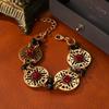 Fashion Retro Style With Auspicious Patterns Glass Flower Women'S Necklace Earrings Bracelet Jewelry Set