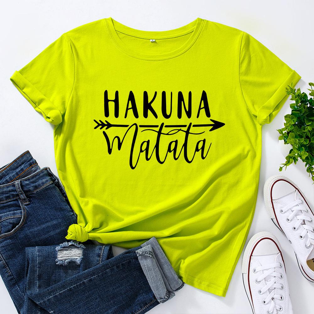 HAKUNA Pattern Cotton T-Shirt Short Sleeve Round Neck Women 2d Print Tops