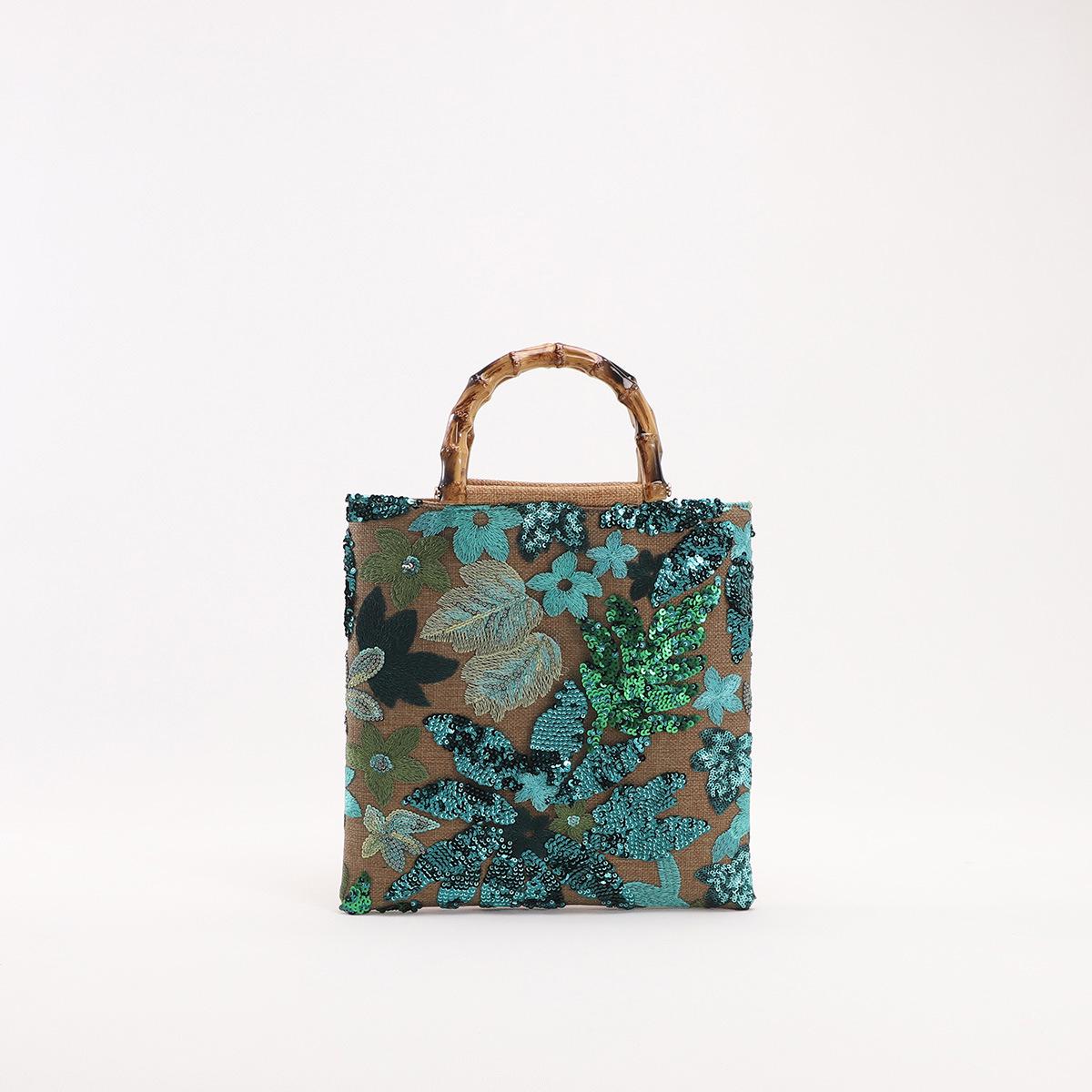 

Женская льняная бамбуковая сумка ручной работы через плечо 2024 с вышивкой и пайетками