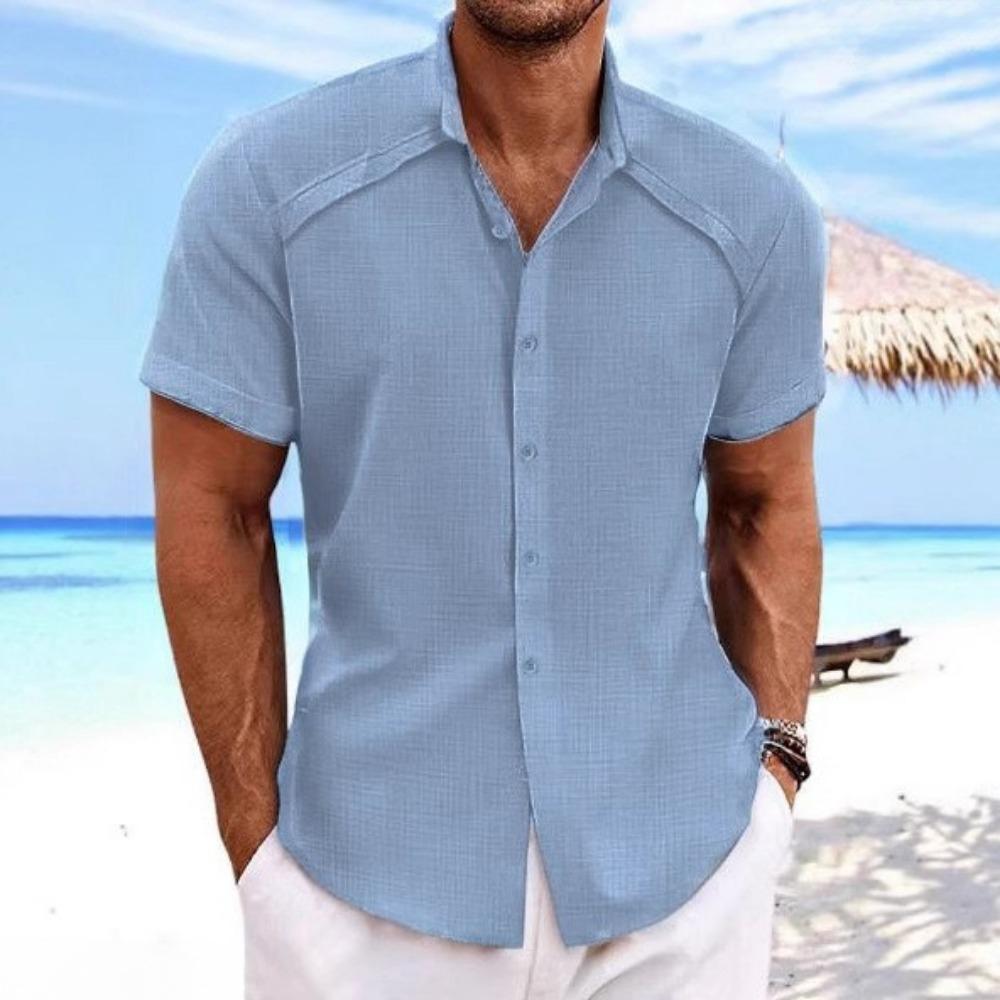 Sommer Herren Kurzarmhemden, Hawaiianische Freizeit Kurzarm Unifarbene Hemden, Strandurlaub Outdoor Freizeithemden