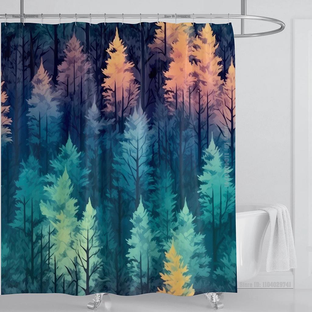 Mystical Forest Print Waterproof Shower Curtain - Stylish, Durable & Easy-Care Choice for Serene Nature-Inspired Bathroom Déco