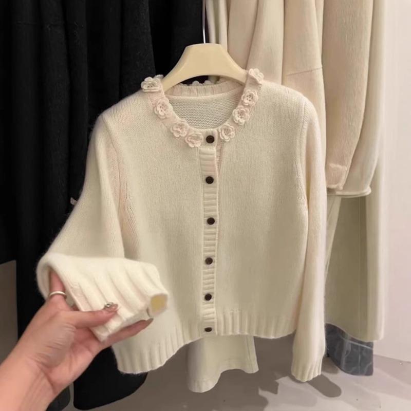 

High-end rose white single-breasted knitted cardigan women s autumn new sweet one size fits all белый