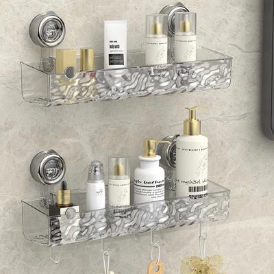 Shower Room Suction Cup Bathroom Storage Shelf Basket Home Storage Organizer Shelf Decorative Easy Install Bathroom Organizer